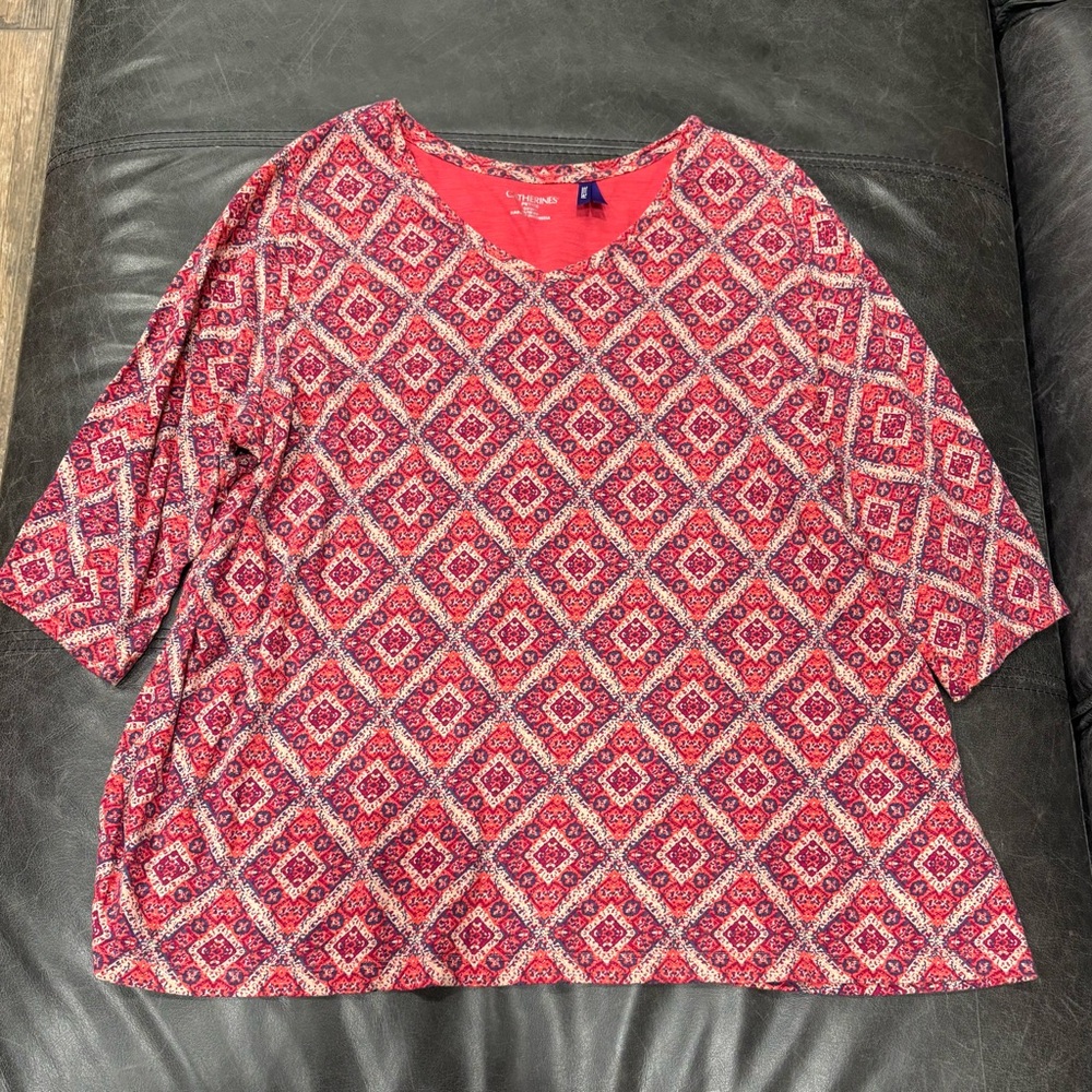 Catherines Coral and White Geometric Blouse